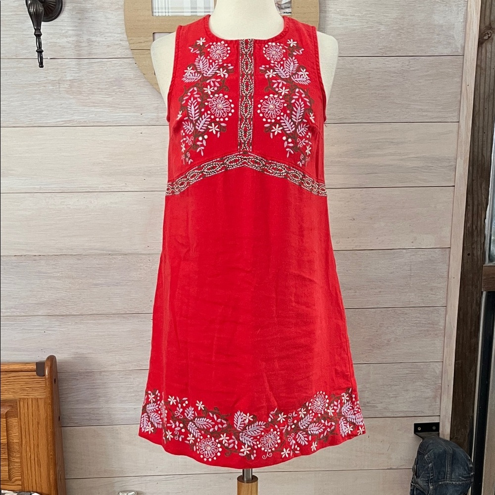Anthropologie Boho Red Floral Mini Dress 0